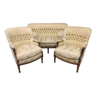 French Upholstered Walnut Salon Suite, 1920, Set of 3 For Sale