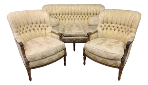 French Upholstered Walnut Salon Suite, 1920, Set of 3