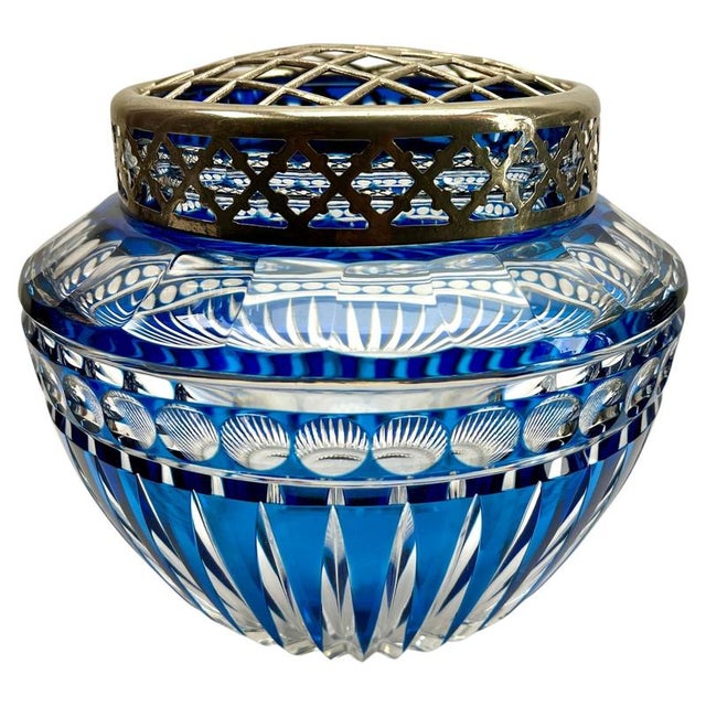 Cobalt Cut-to-Clear Crystal Pique Fleurs Vase with Grille from Val Saint Lambert, 1935 For Sale - Image 11 of 11