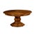 A Provincial 59" walnut-topped circular dining table with a rustic finish showing exposed saw marks set on a substantial...