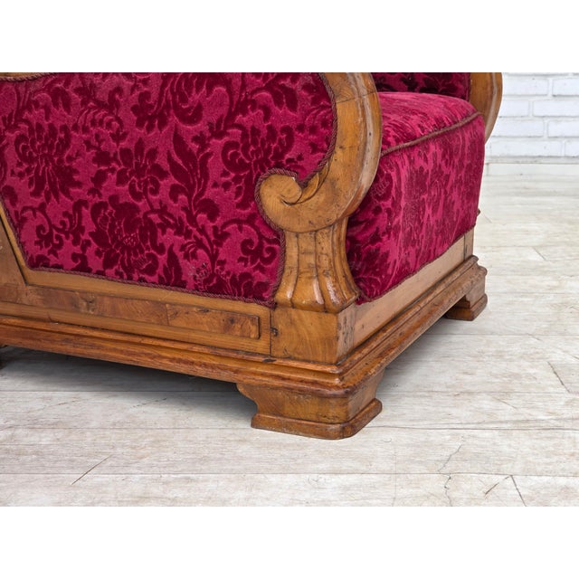 Mid-Century Modern Danish Relax Armchair in Red Furniture Velour and Oak Wood, 1950s For Sale - Image 3 of 18