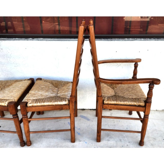 Vintage Ladder Back Rush Seat Dining Chairs Set of 8 For Sale - Image 17 of 18