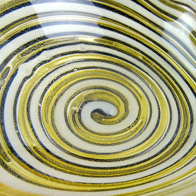 Mid 20th Century Vintage Murano Barovier Toso Gold Flecks White Swirl Italian Art Glass Heart Ashtray Dish Bowl For Sale - Image 5 of 11