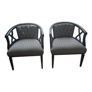Pair of Professionally Restored Vintage Barrel Accent Chairs in Hollywood Regency Style For Sale