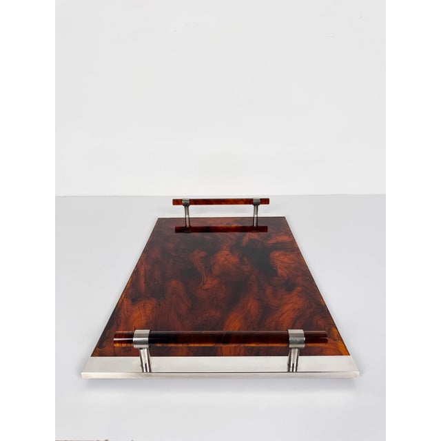 Gold Large Faux Tortoiseshell Acrylic Glass Serving Tray in the style of Christian Dior, 1970s For Sale - Image 8 of 18