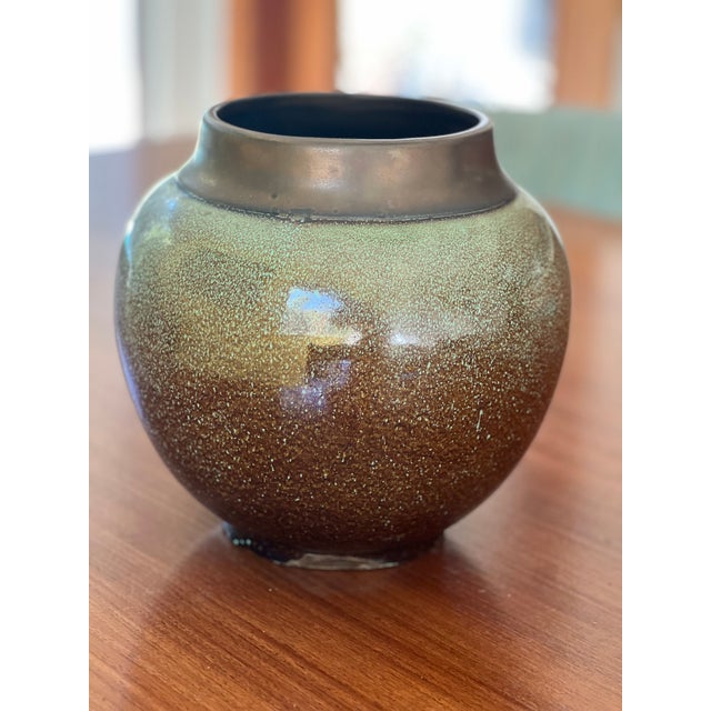 Vintage MCM Ceramic Art Vase With Speckled Glaze For Sale In Los Angeles - Image 6 of 10