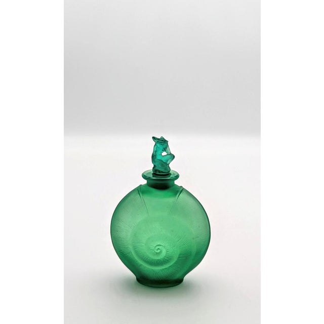 Vintage French Perfume Bottle in Emerald Green Glass by René Lalique, 1920 For Sale - Image 11 of 11