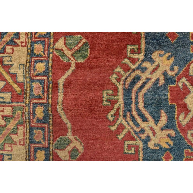 Kazak Rug 6’2” X 8’3” Red Wool Tribal Hand-Knotted Carpet For Sale - Image 9 of 13