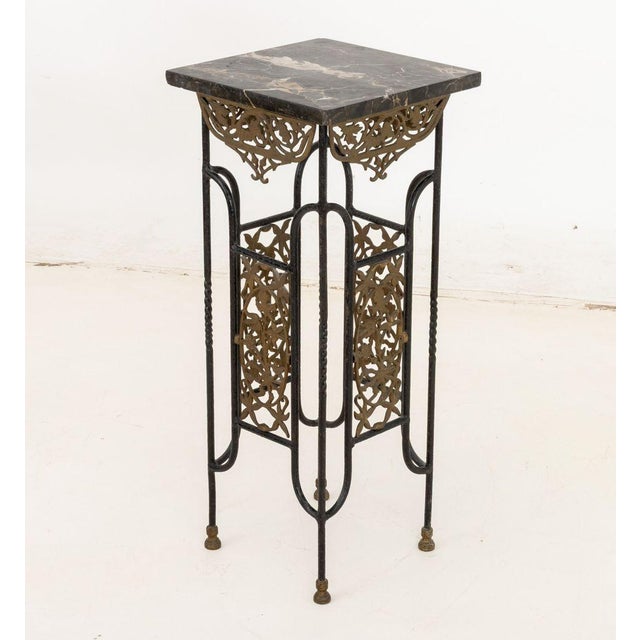 Mid 20th Century Brandt Style Wrought Iron & Marble Pedestals, Pair For Sale - Image 5 of 10