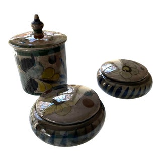 Group of 3 Tonala Mexico Pottery Covered Dishes- 1960s For Sale
