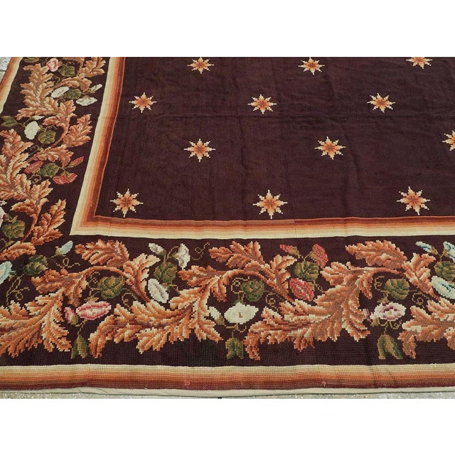 Chocolate Galerie Shabab Collection Early 20th Century Handmade French Needlepoint Large Oversize Carpet, Circa 1920 For Sale - Image 8 of 10