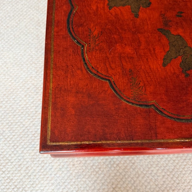 Pair Red Asian Square Tables For Sale - Image 4 of 7