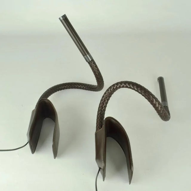 2000 - 2009 Chocolate Brown Leather Clip Lamps from Poltrona Frau, 2000s, Set of 2 For Sale - Image 5 of 13