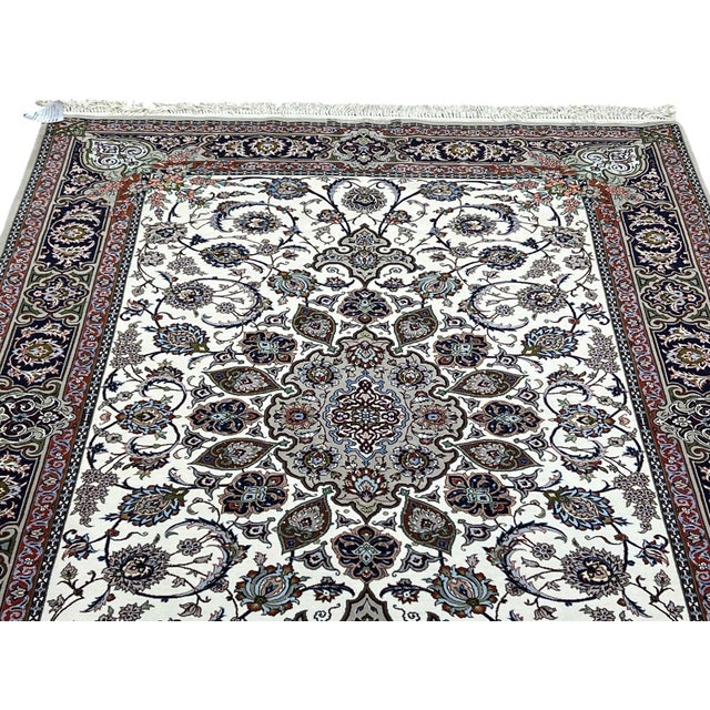Tribal Fine Persian Isfahan Wool & Silk Rug 4’9” X 7’4” For Sale - Image 3 of 6