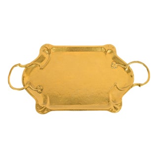 Liberty & Co. Style English Arts & Crafts Hammered Brass Handled Serving Tray For Sale