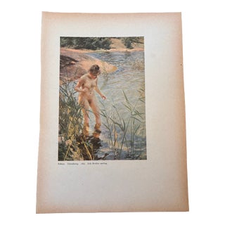 The Reflection by Anders Zorn Original Published Color Lithograph, Female Nude, Printed in Sweden 1928 For Sale