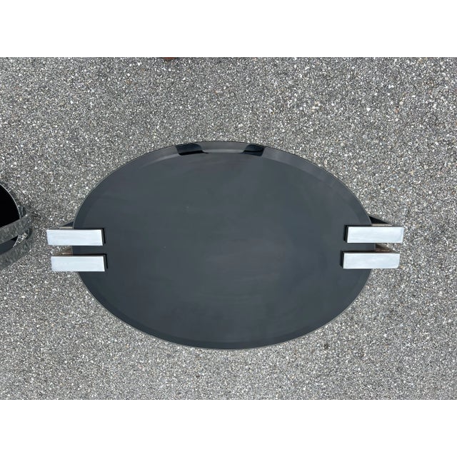 Josef Hoffmann Oval Coffee Table With Glass Top and Base and Chromed Steel Supports For Sale - Image 4 of 10