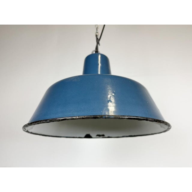 Blue Industrial Blue Enamel Factory Pendant Lamp, 1960s For Sale - Image 8 of 16