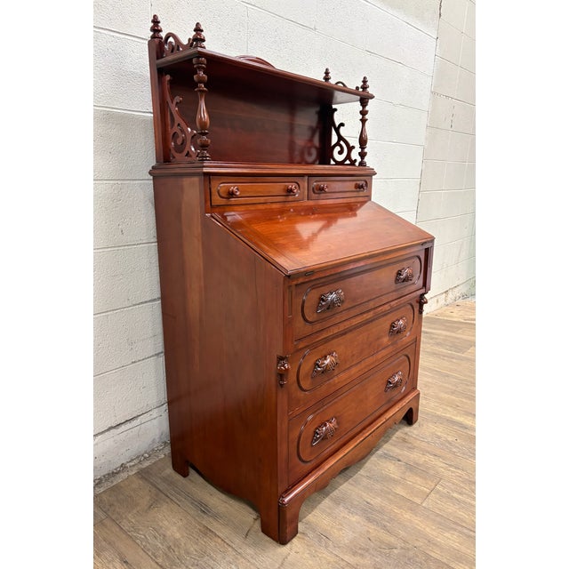 Victorian Vintage Davis Cabinet Co Lillian Russell Victorian Style Walnut Secretary Desk For Sale - Image 3 of 15