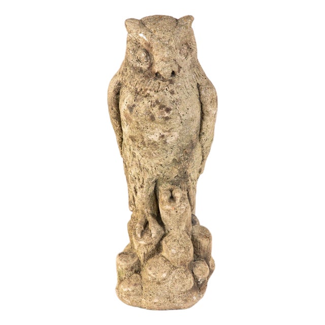 Vintage Stone Horned Owl Garden Ornament, Usa Mid 20th C. For Sale