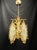 Vintage Brass Chandelier Pendant Light French Style Floral Glass Ceiling Fixture For Sale - Image 4 of 12