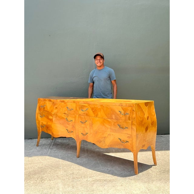 Wood Vintage Italian Burl Olive Wood Long Dresser For Sale - Image 7 of 12
