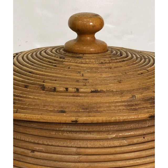 Large French Round Basket Container of Spiral-Work Cane With Lid For Sale - Image 10 of 12