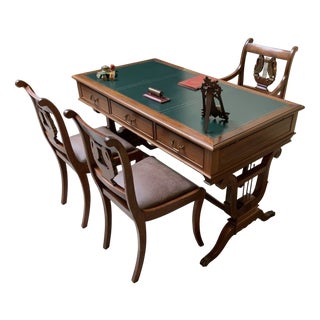 Antique Art Nouveau Free-Standing Desk and Chairs, 1890s, Set of 4 For Sale