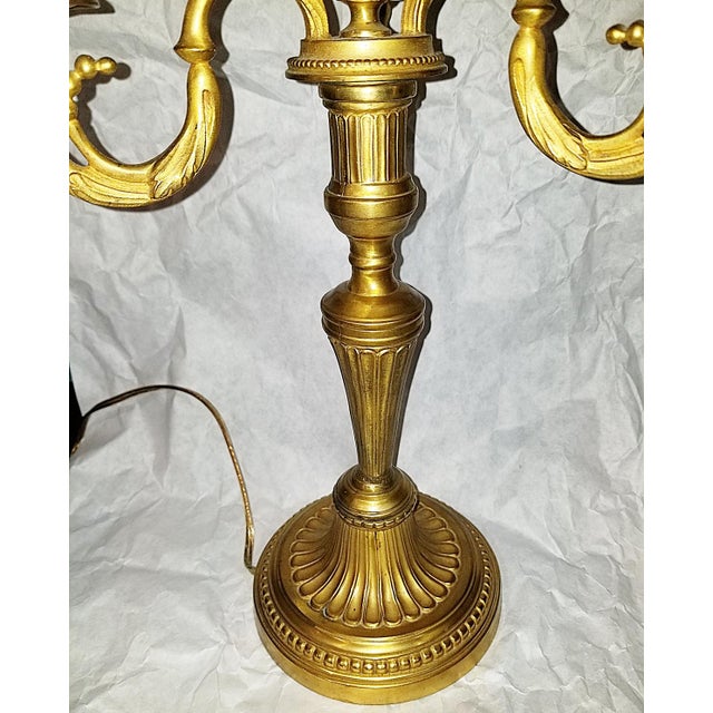 Late 19th Century French 23k Gilded Louis XVI Style Candleabra Lamps - A Pair For Sale In West Palm - Image 6 of 8