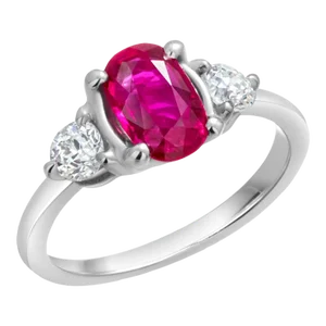 Platinum Engagement Ring Gia Certified 1.01 Carat Oval Ruby and Side Diamonds Size 5.25