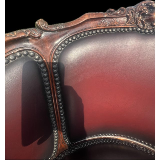 Vintage Theodore Alexander French Rococo Style Carved Leather Tub Armchair For Sale - Image 9 of 10