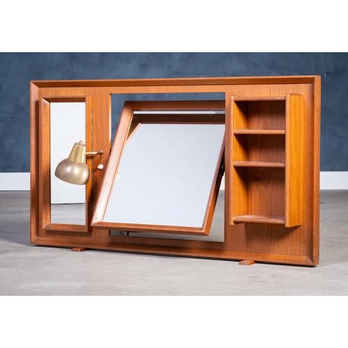 Vintage Freestanding Teak Mirror with Lamp, 1960s For Sale - Image 4 of 8