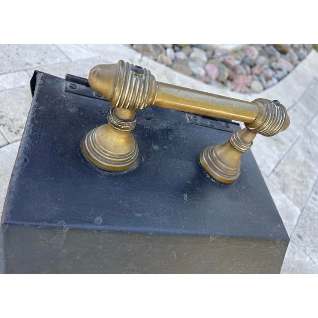 Mid-Century Modern Vintage Black Metal Fireplace Scuttle Box Bin Brass Handle Coal Ash For Sale - Image 3 of 12