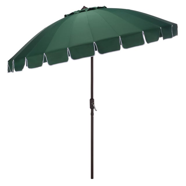Metal Panza 9 Ft Crank Umbrella, Green/Brown Pole For Sale - Image 7 of 8