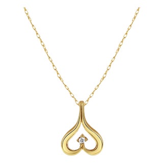 Upside Down Heart Shaped Necklace with Diamond Center 16" For Sale