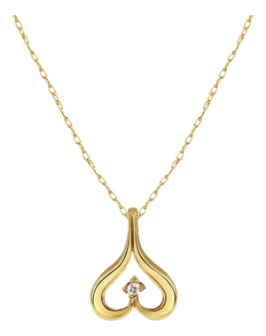 Upside Down Heart Shaped Necklace with Diamond Center 16"