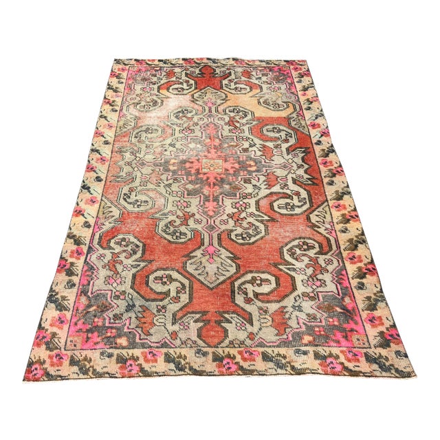 1960s Vintage Turkish Oushak Tribal Rug - 4′ × 7′ For Sale
