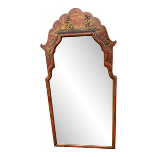 Late 20th Century Queen Anne Style Chinoiserie Parcel Gilt and Red Lacquer Mirror For Sale