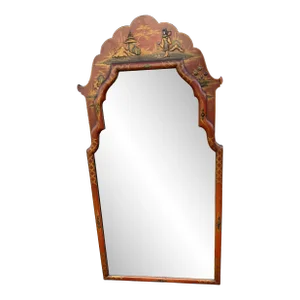 Late 20th Century Queen Anne Style Chinoiserie Parcel Gilt and Red Lacquer Mirror