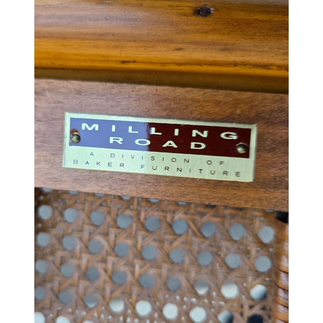 Vintage Set of Milling Road by Baker Furniture Bamboo and Cane Bottom Armchairs For Sale - Image 9 of 12