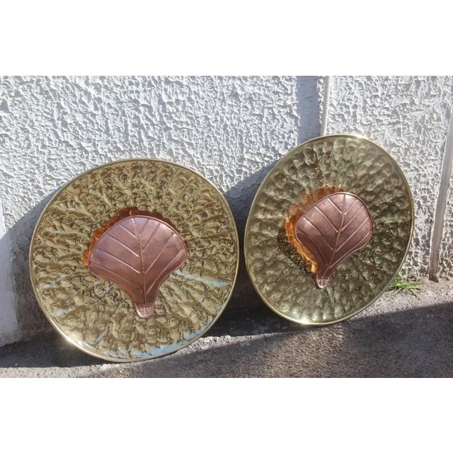 Mid-Century Italian Round Wall Brass & Copper Sconces, 1970s, Set of 2 For Sale - Image 11 of 12