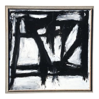 Vintage Midcentury Modern Monochromatic Abstract Geometric Painting, Framed, Manner of Franz Kline For Sale