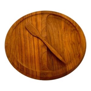 Mid Century Danish Modern Style Kalmar Teak Wood Cheese Tray With Teak Utensil- 2 Pieces