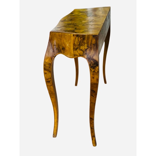 1960s Mid Century Transitional Modern Italian Oyster Burl Olive Console Table or Desk For Sale - Image 12 of 13