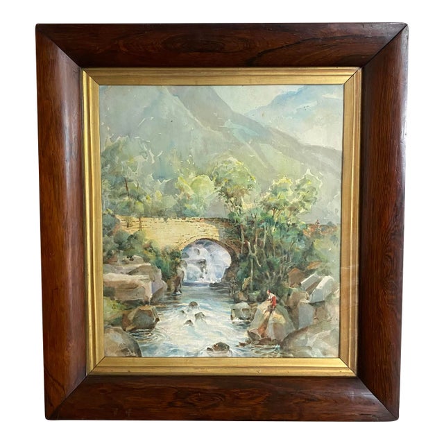 Listed British Artist Bernard Harper Wiles 1883-1966 - Framed Original Watercolor of Bridge Over a River in England For Sale