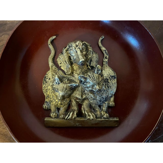 German Art Deco Gilt Bronze and Enamel Pin Dish Vide Poche With Dachshund Dog and Two Cats For Sale - Image 9 of 11