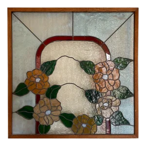 Vintage Multi Color Floral Leaded Glass Window