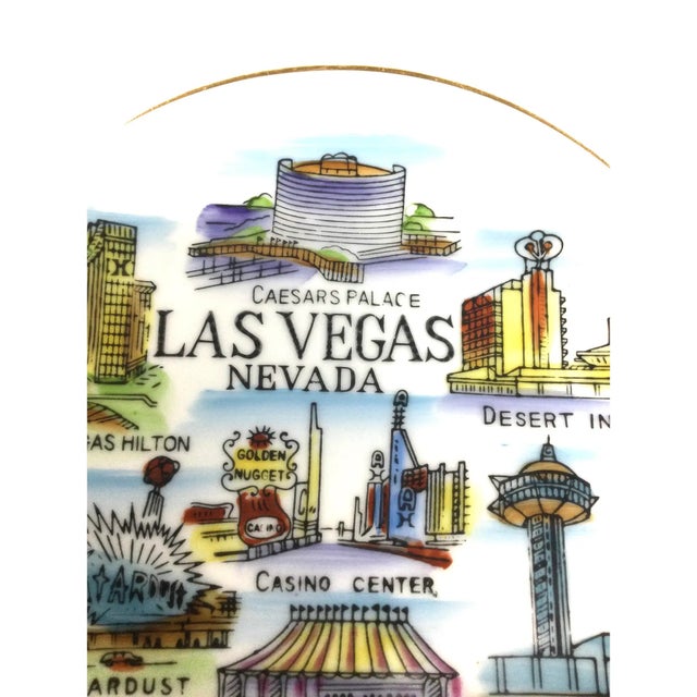 70s Ceramic Hand Painted Las Vegas Souvenir Plate For Sale - Image 4 of 8