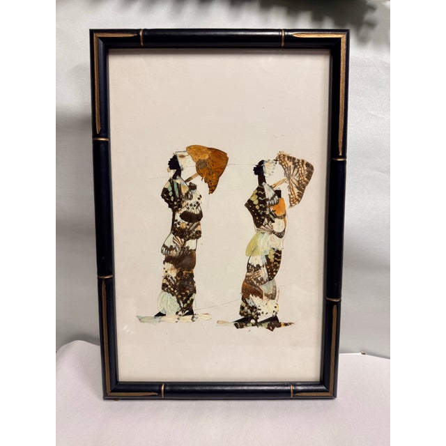 Framed Butterfly Wing Art Featuring Two Figures With Parasols For Sale - Image 9 of 12