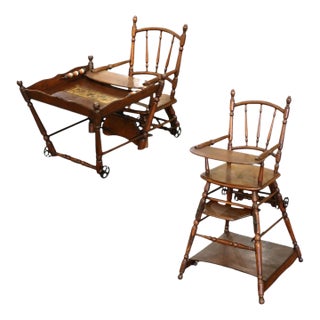 19th Century French Louis Philippe Walnut Metamorphic High Chair and Pram For Sale